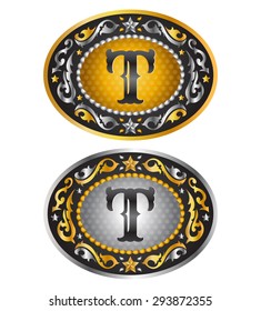 Letter T - Cowboy belt buckle - Alphabet vector design