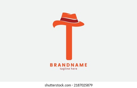 Letter t with cowboy hat. Letter T for logo. Initial letter T logo. Flat Vector Logo Design Template Element. Abstract letter t logotype. Universal emblem vector icon.