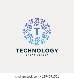 letra T logotipo creativo de una tecnología de círculo 