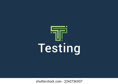 Letter T creative modern line art technological green colour logo