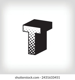 Letter T with creative shadow, pop art dot design alphabet sign. Vector. Modern background for posters, websites, web pages, business cards, postcards, interior design.