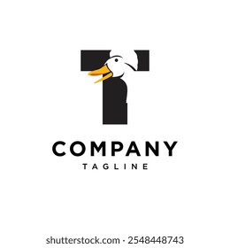 Letra T Vector de icono de logotipo de pato crestado