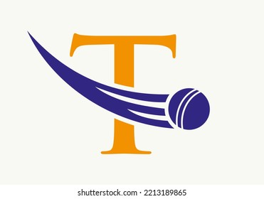 Letter T Cricket Logo Concept With Ball Icon For Cricket Club Symbol Vector Template. Cricketer Sign
