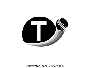 Letter T Cricket Logo Concept With Moving Cricket Ball Icon. Cricket Sports Logotype Symbol Vector Template Design.