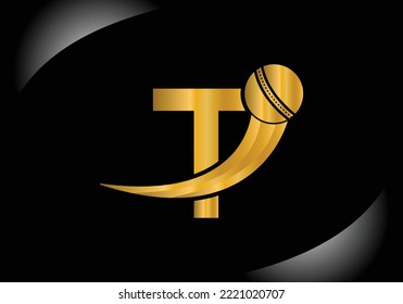 Letter T Cricket Logo Concept With Moving Cricket Ball Icon. Cricket Sports Logotype Symbol Vector Template Design.