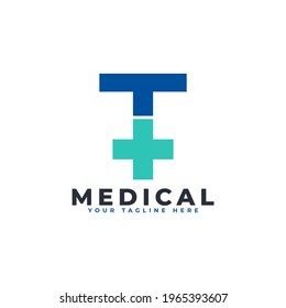 Letter T cross plus logo. Usable for Business, Science, Healthcare, Medical, Hospital and Nature Logos.