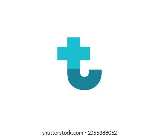 Letra T con elementos de plantilla de diseño de iconos cruzados y con logotipo médico