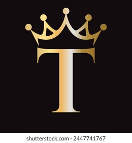 Letter T Crown Logo for Queen Sign, Beauty, Fashion, Star, Elegant, Luxury Symbol	