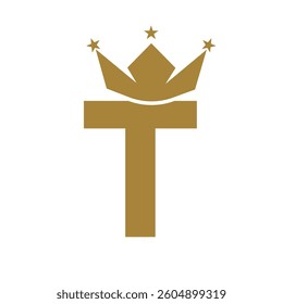 Letter T Crown Logo for Queen Sign, Beauty, Fashion, Elegant, Luxury Symbol. King Logo Sign