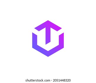 Letter T with cube and arrow logo icon design template elements