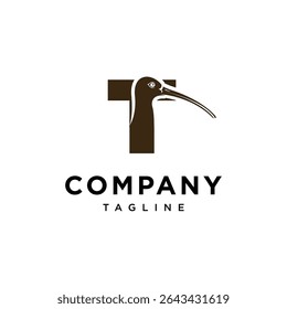 Letter T Curlew bird Logo Icon Vector