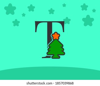 letter T cute and fun christmas tree alphabet decoration cartoon