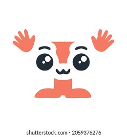 Letter T cute kawaii character with hands, funny emoticon vector clip art.