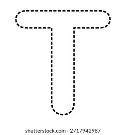 Letra T tracejada linha contorno vetor ilustração versão preto