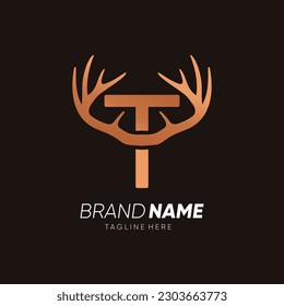 Letter T Deer Antlers Logo Design Vector Icon Graphic Illustration