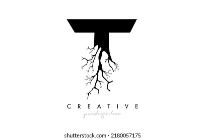 Letter T Design Logo with Creative Tree Branch. T Letter Tree Icon Logo  Vector Illustration.