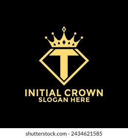 Letter T with Diamond and royal crown logo design Premium Vector, Initial Logo design template