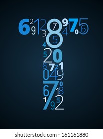 Letter T,  from different numbers typography vector font