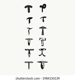letra t en diferentes patrones.modernos símbolos juveniles de moda signos logos y tatuajes