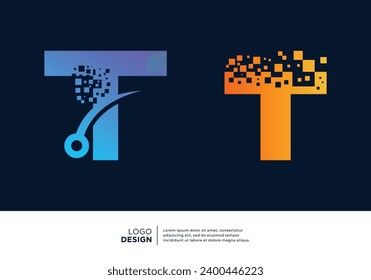 Letter T digital technology logo design collection.