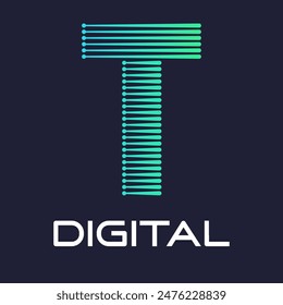 Plantilla de Vector con logotipo digital o tecnológico de letra t. Adecuado para la industria de fuentes digitales con punto, color degradado y estilo moderno. También adecuado para la máquina