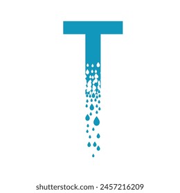 The letter T dissolves into droplets. Drops of liquid fall out as precipitation. Destruction effect. Dispersion.