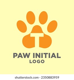 letter T dog paws initial vector logo design