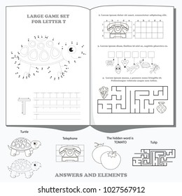 Letter T. Dot to dot educational game for kids.