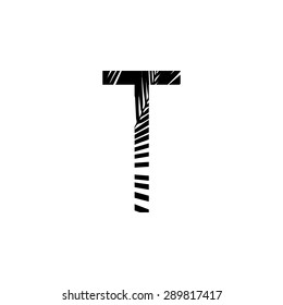 Letter T double exposure with black palm leaf  isolated. Vector illustration.Black and white double exposure silhouette letters combined with photograph of nature. 