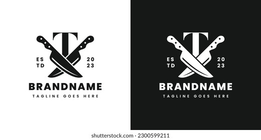 Letter T Double Knife Logo, Suitable for any business related to knife with T initial.