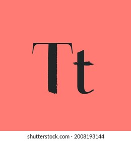 Letter T with dry brush stroke and serif. Vintage font with rough edges decoration elements. Perfect to use in any fashion labels, glamour posters, luxury identity, etc.