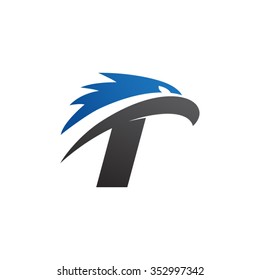 letter t eagle head logo blue