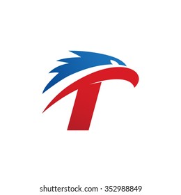 letter T eagle head red blue logo