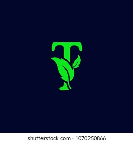 letter t eco leaf logo template