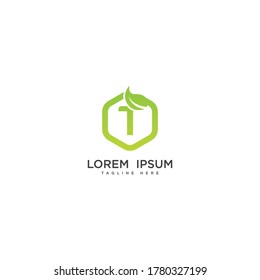 Letter T eco leaf logo icon design template elements