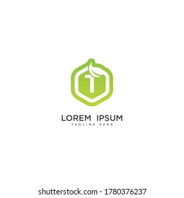 Letter T eco leaf logo icon design template elements