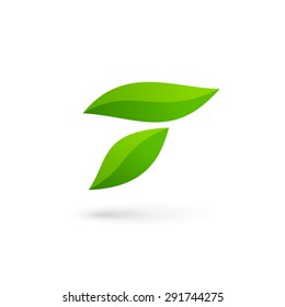 Letter T eco leaves logo icon design template elements
