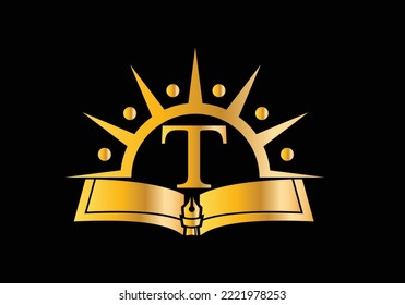 Letter T With Education Logo Book Concept. Training Career Sign, University, Academy Graduation Logo Template Vector Design.