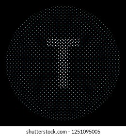 Letter T effect halftone symbol particles technology and communications vector
