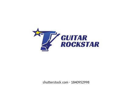 letter T electric guitar alphabet logo