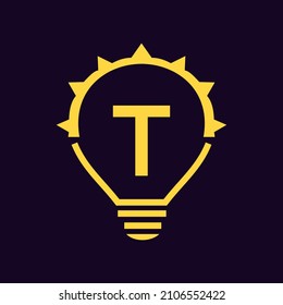 Letter T Electric Logo, Letter T With Light Bulb Vector Template. Eco Energy Power Electricity, Think Idea, Inspiration, Energy Recycle Concept