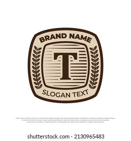 Letter T emblem vintage logo illustration, retro emblem design template isolated on white background