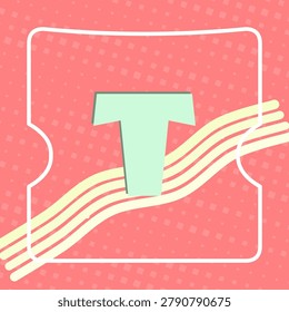 LETTER T expressive character artwork enhanced by emblematic shield icon and layered grid box texture pattern