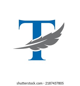 Letter T Feather Logo Vector Template. Law Logo Bird Feather Symbol