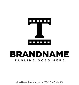 Letra T Filme Monograma Logotipo, simbolizando a narrativa, criatividade e cinema