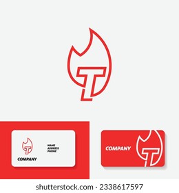 Letter T - Fire flame linear icon. Business, finance, web design.