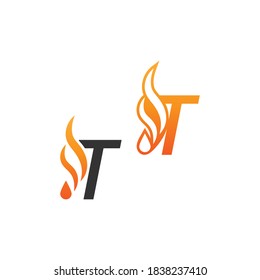 Letter T and fire waves, logo icon concept design template