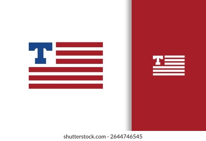 LETTER T FLAG LOGO WITH BLUE AND RED COLOR