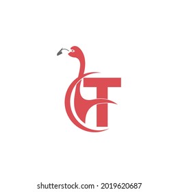 Letter T with flamingo bird icon logo vector template