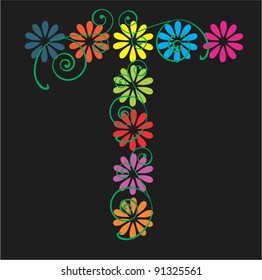 Letter t, floral design